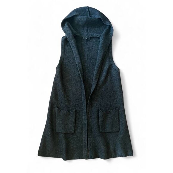 Tahari Women’s Open Front Hooded Cardigan Long Sleeve Gray Medium - w Pockets - Picture 1 of 6